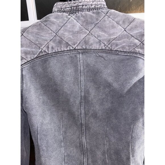 Free People Grey Asymmetrical Zip Up Distressed Shrunken Moto Jacket Coat, Sz S - Picture 5 of 5